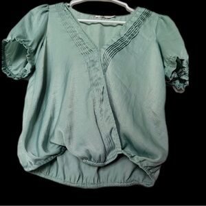 miami Light Teal V-Neck Puff Sleeve Blouse